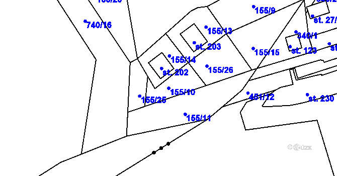 Parcela st. 155/10 v KÚ Kunětice, Katastrální mapa