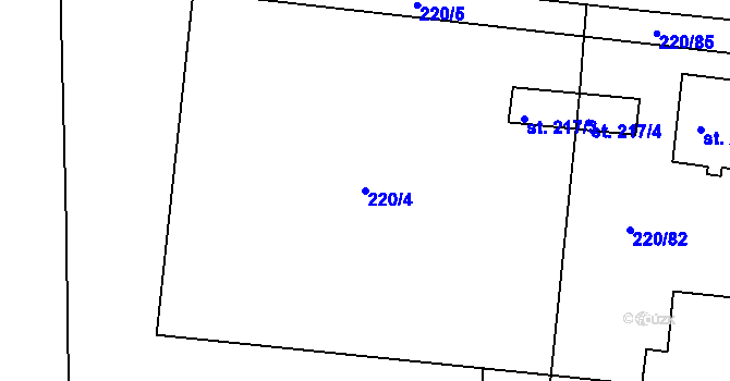 Parcela st. 220/4 v KÚ Kunětice, Katastrální mapa