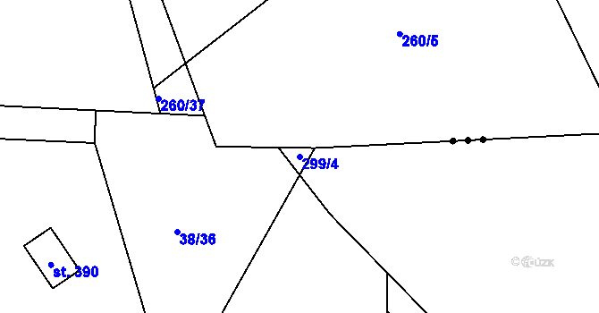 Parcela st. 299/4 v KÚ Kunětice, Katastrální mapa