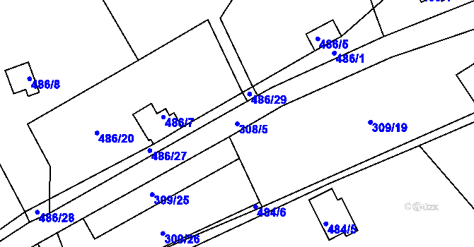 Parcela st. 308/5 v KÚ Kunětice, Katastrální mapa