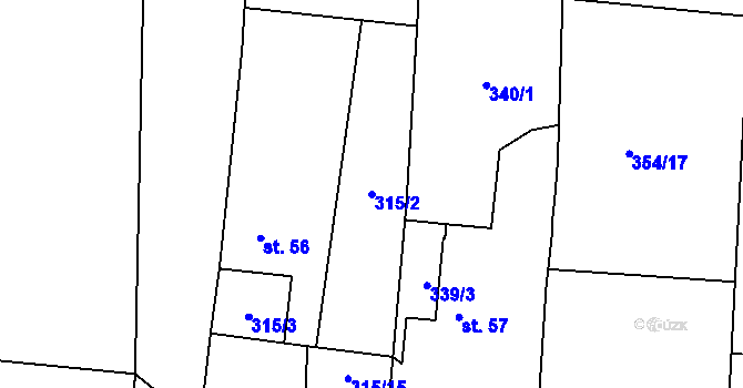 Parcela st. 315/2 v KÚ Kunětice, Katastrální mapa