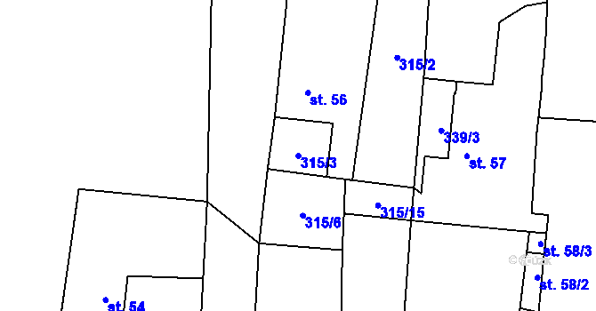 Parcela st. 315/3 v KÚ Kunětice, Katastrální mapa