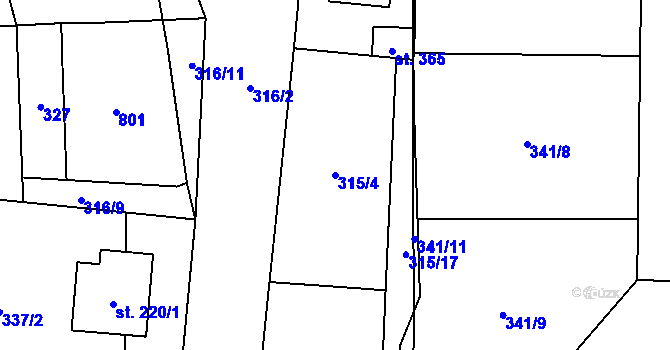 Parcela st. 315/4 v KÚ Kunětice, Katastrální mapa