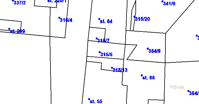 Parcela st. 315/5 v KÚ Kunětice, Katastrální mapa