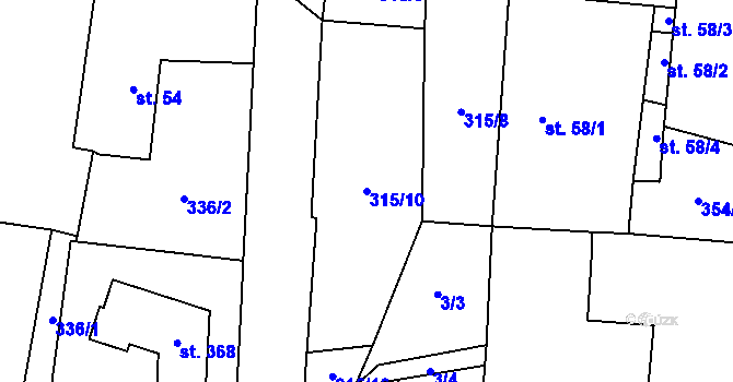 Parcela st. 315/10 v KÚ Kunětice, Katastrální mapa