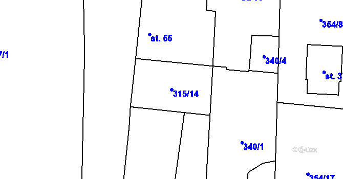 Parcela st. 315/14 v KÚ Kunětice, Katastrální mapa