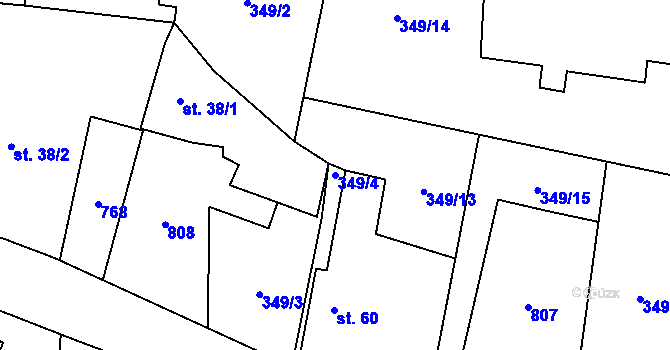 Parcela st. 349/4 v KÚ Kunětice, Katastrální mapa