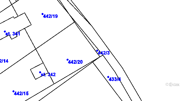 Parcela st. 442/3 v KÚ Kunětice, Katastrální mapa