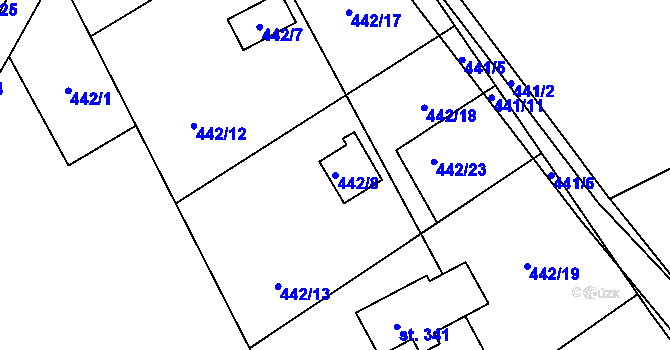 Parcela st. 442/8 v KÚ Kunětice, Katastrální mapa