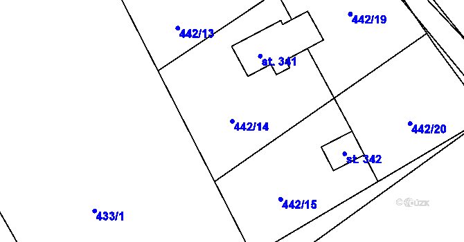 Parcela st. 442/14 v KÚ Kunětice, Katastrální mapa