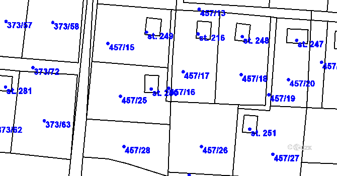 Parcela st. 457/16 v KÚ Kunětice, Katastrální mapa