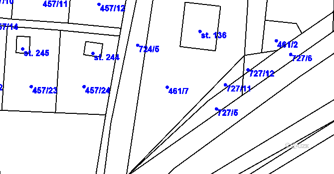 Parcela st. 461/7 v KÚ Kunětice, Katastrální mapa