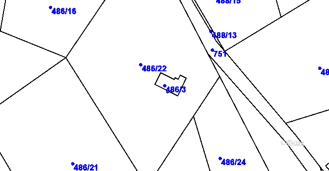 Parcela st. 486/3 v KÚ Kunětice, Katastrální mapa