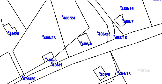 Parcela st. 486/4 v KÚ Kunětice, Katastrální mapa