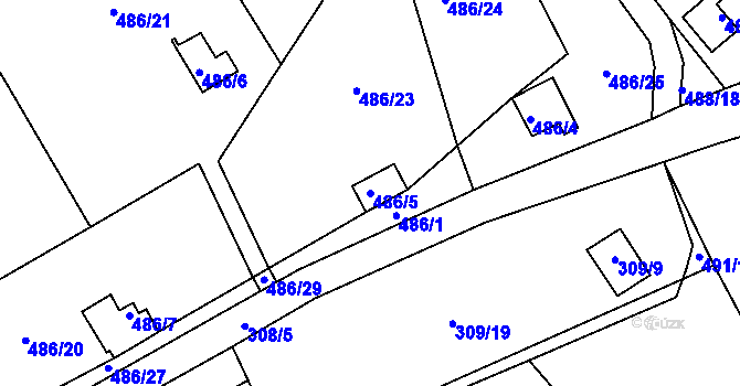 Parcela st. 486/5 v KÚ Kunětice, Katastrální mapa