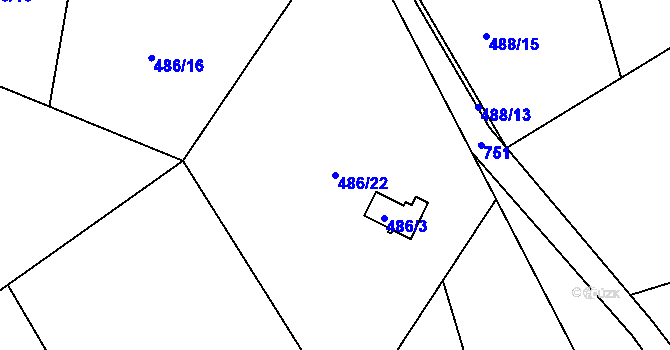 Parcela st. 486/22 v KÚ Kunětice, Katastrální mapa