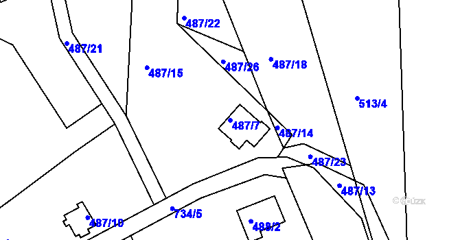 Parcela st. 487/7 v KÚ Kunětice, Katastrální mapa