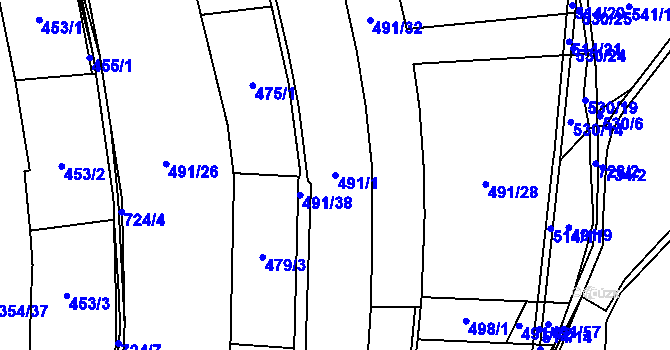 Parcela st. 491/1 v KÚ Kunětice, Katastrální mapa