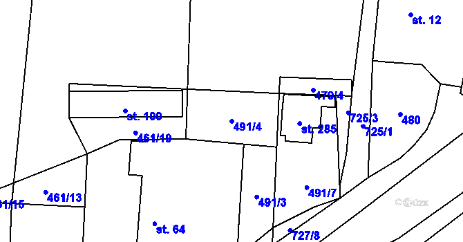 Parcela st. 491/4 v KÚ Kunětice, Katastrální mapa