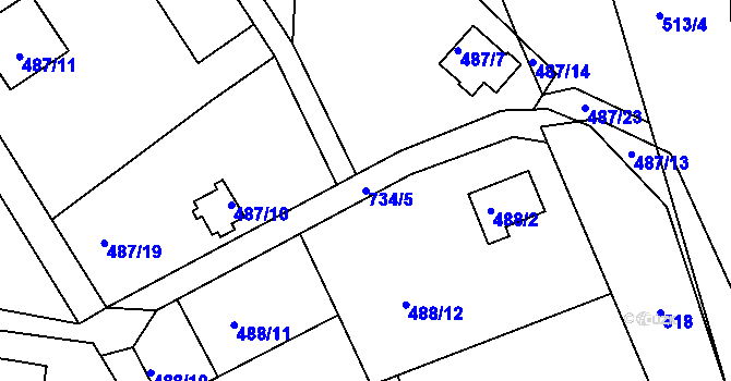 Parcela st. 734/5 v KÚ Kunětice, Katastrální mapa