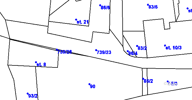 Parcela st. 739/23 v KÚ Kunětice, Katastrální mapa