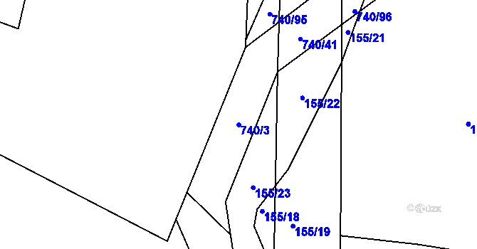 Parcela st. 740/3 v KÚ Kunětice, Katastrální mapa