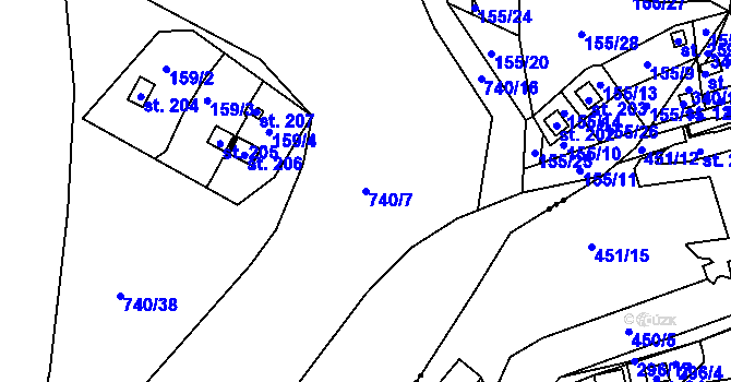 Parcela st. 740/7 v KÚ Kunětice, Katastrální mapa