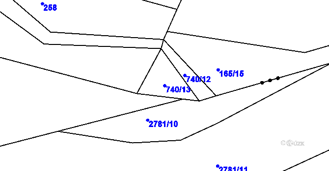 Parcela st. 740/13 v KÚ Kunětice, Katastrální mapa