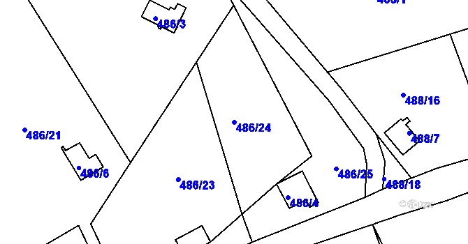Parcela st. 486/24 v KÚ Kunětice, Katastrální mapa