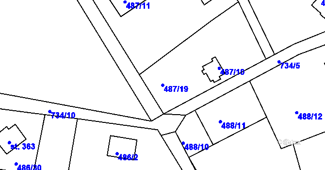 Parcela st. 487/19 v KÚ Kunětice, Katastrální mapa