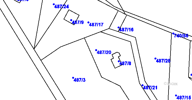 Parcela st. 487/20 v KÚ Kunětice, Katastrální mapa