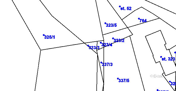 Parcela st. 323/3 v KÚ Kunětice, Katastrální mapa