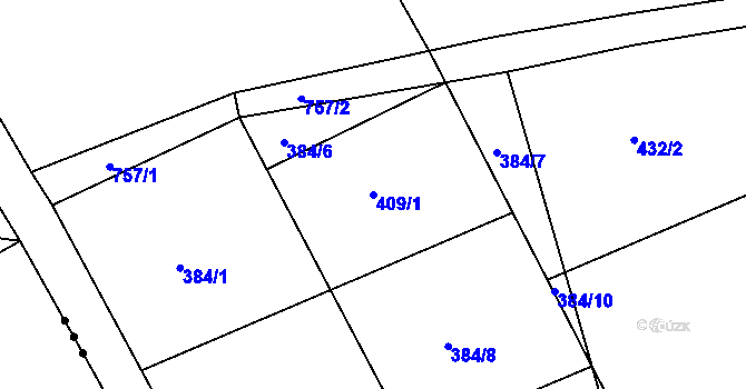 Parcela st. 409/1 v KÚ Kunětice, Katastrální mapa