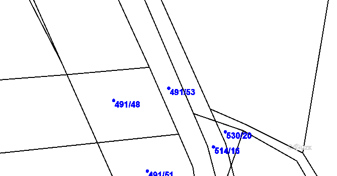 Parcela st. 491/53 v KÚ Kunětice, Katastrální mapa
