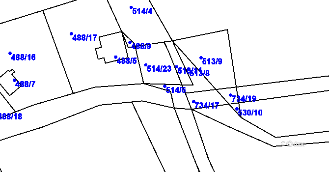 Parcela st. 514/6 v KÚ Kunětice, Katastrální mapa