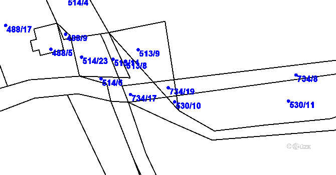 Parcela st. 734/19 v KÚ Kunětice, Katastrální mapa