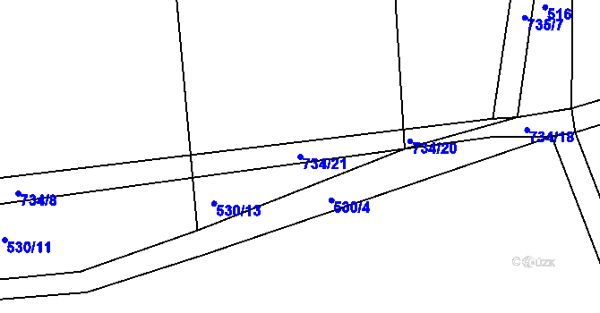 Parcela st. 734/21 v KÚ Kunětice, Katastrální mapa