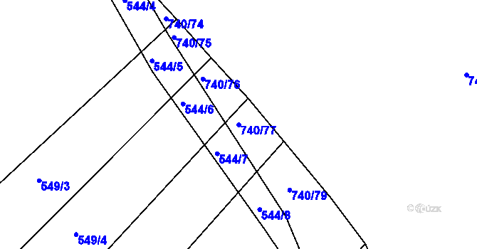 Parcela st. 740/77 v KÚ Kunětice, Katastrální mapa