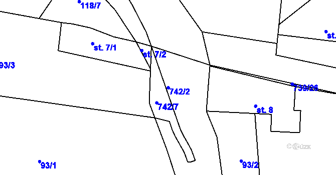 Parcela st. 742/2 v KÚ Kunětice, Katastrální mapa