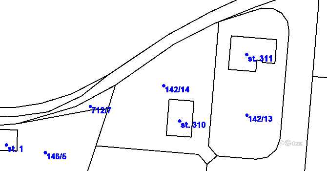 Parcela st. 142/14 v KÚ Kunětice, Katastrální mapa