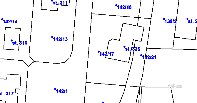 Parcela st. 142/17 v KÚ Kunětice, Katastrální mapa