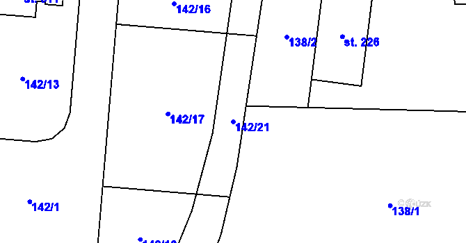 Parcela st. 142/21 v KÚ Kunětice, Katastrální mapa