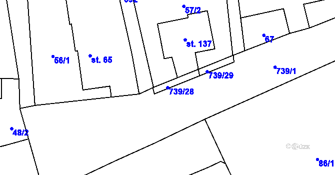 Parcela st. 739/28 v KÚ Kunětice, Katastrální mapa