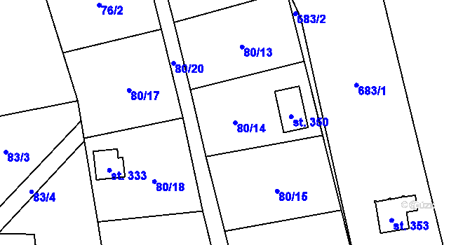 Parcela st. 80/14 v KÚ Kunětice, Katastrální mapa