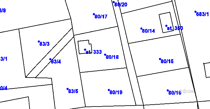 Parcela st. 80/18 v KÚ Kunětice, Katastrální mapa