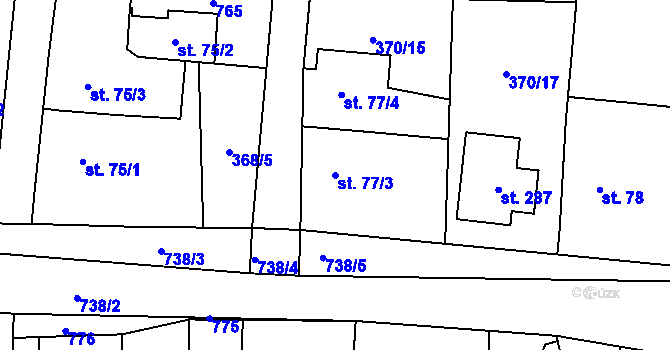 Parcela st. 77/3 v KÚ Kunětice, Katastrální mapa