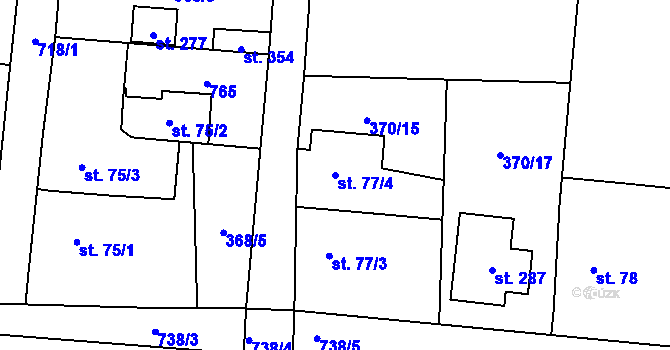 Parcela st. 77/4 v KÚ Kunětice, Katastrální mapa