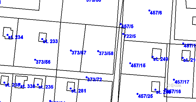 Parcela st. 373/58 v KÚ Kunětice, Katastrální mapa