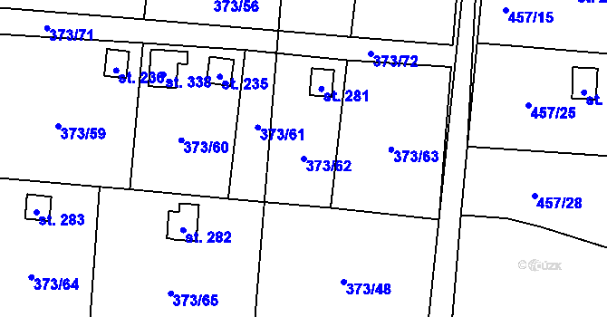 Parcela st. 373/62 v KÚ Kunětice, Katastrální mapa