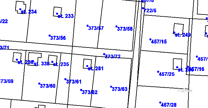 Parcela st. 373/72 v KÚ Kunětice, Katastrální mapa